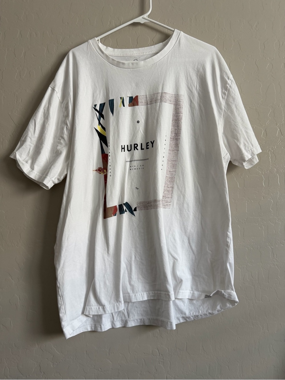 Hurley White Short-Sleeve Graphic Tee with Multicolor Accents